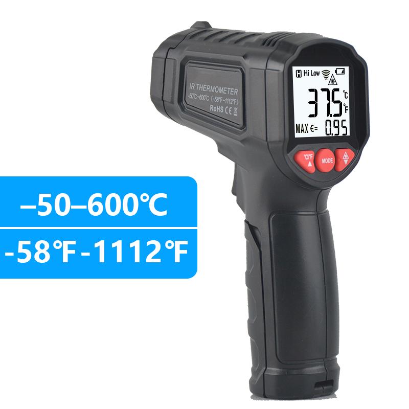1600°C Digital Thermometer Non-contact High Temperature Meter Infrared Emissivity with K-type Probe Dual Laser Alarm Pyrometer
