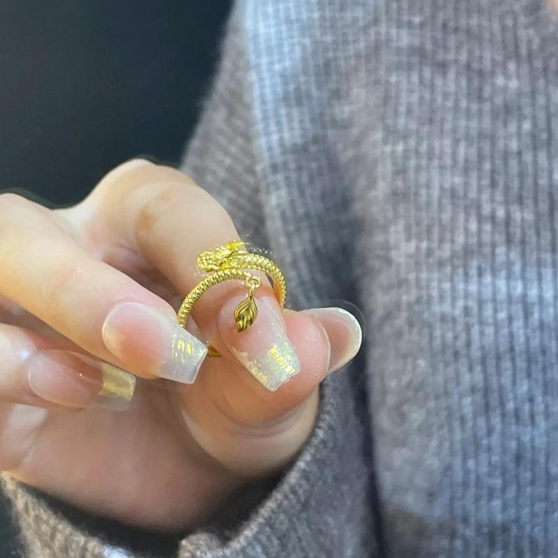 Chinese Style Dragon Shaped Opeen Rings for Women Couple Vintage Silver Color Adjustable Finger Ring Jewelry Gift
