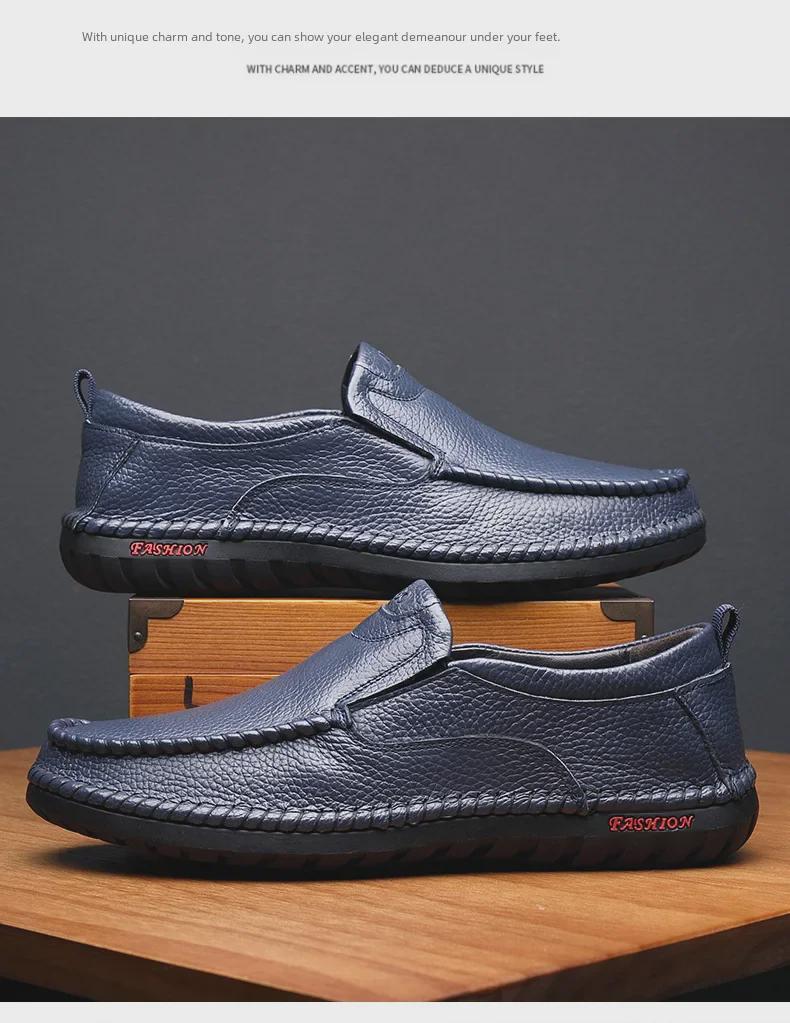 Men's Casual Leather Moccasins: Breathable Cowhide Flats for Middle-Aged and Elderly