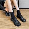 2025 new British style small leather shoes for women with skirts, platform high heels, retro round head loafers, thick heels, single shoes for women