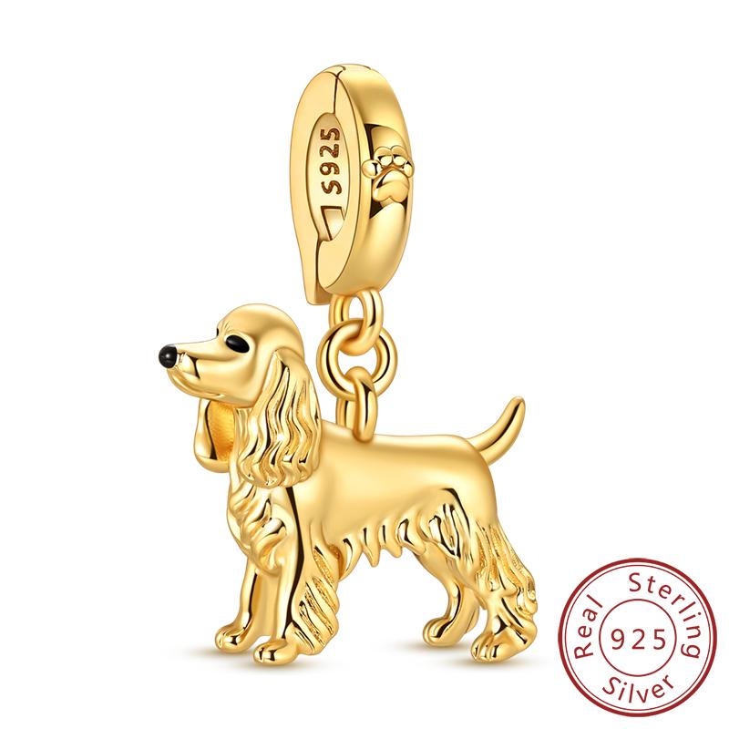 925 Silver Teddy Poodle Dog Cat Charms Beads Pendant Universal Buckle Fit Bracelet DIY Jewelry Gift