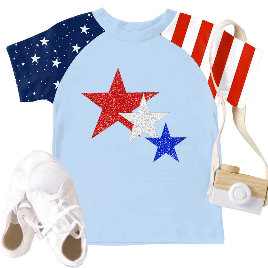 Tops For Youth Kids Boy And Girls 2-10 Years Round Neck Short Sleeve Trendy Tops