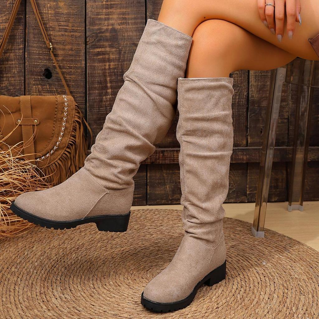 Women's Plus Size Sherpa Lined Western High-Top Chunky Heel Boots
