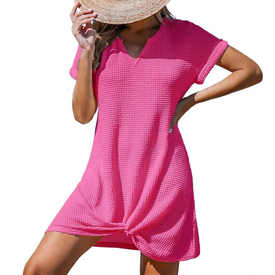 Frühling/Sommer Strand Sonnenschutzrock Damen Casual V-Ausschnitt Gedrehtes Kapuzenkleid