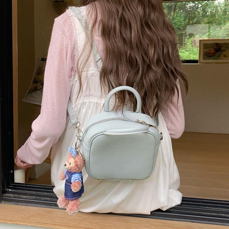 Spring New Lychee Pattern Versatile Small Square Bag Multifunctional One-shoulder Crossbody Hand-held Backpack for Women