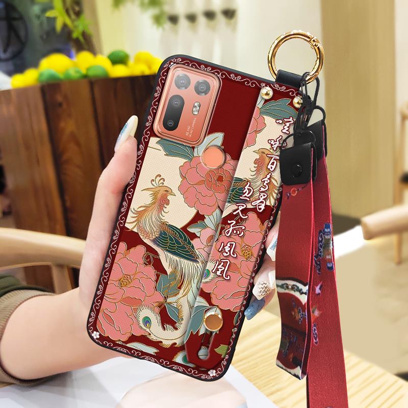Lanyard Fashion Phone Case For HTC Desire 20 Plus/D20+ Kickstand Wristband Shockproof Waterproof Wrist Strap Silicone