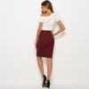 Lady Solid Color Wine Red Bodycon Skirt Button Slim Mini Skirts