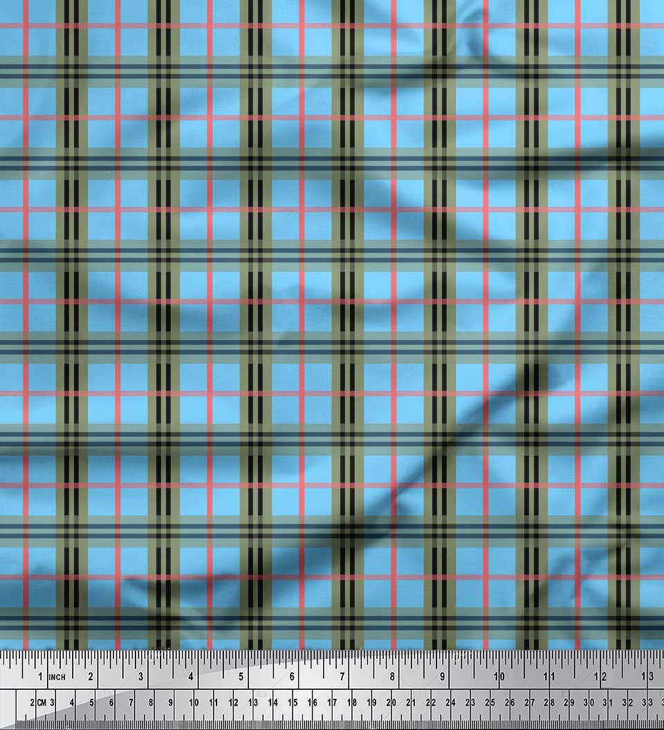 

Тканина Soimoi Blue Japan Crepe Satin Тканина в клітинку з принтом на метри 42 дюйма 42 Inch Wide - Poly Crepe синій