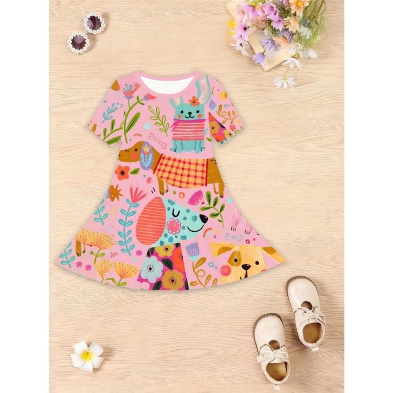 

Girls Princess Dress with Short Sleeves & Oversized - Lightweight Spring Summer Dress Suitable for Birthdays, 110