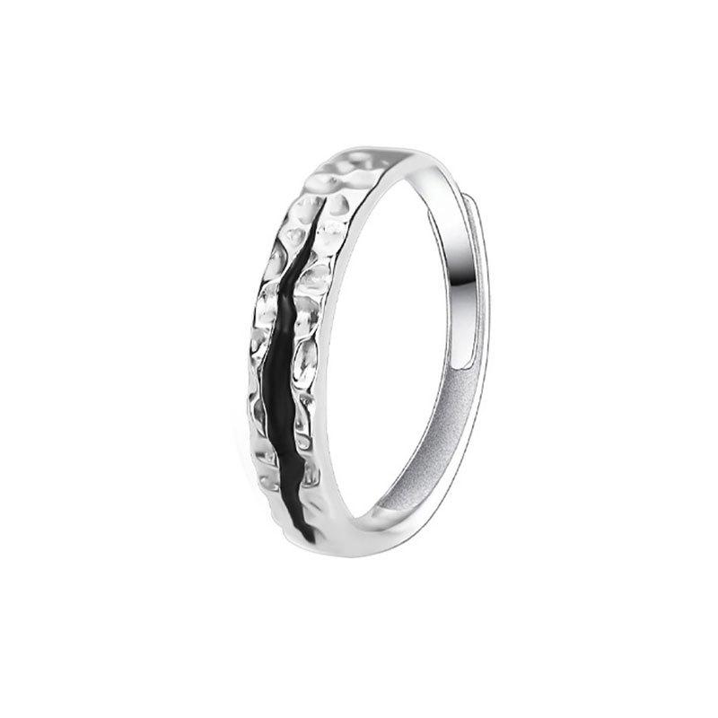 ANENJERY Uregelmessig svart epoksyring for kvinner Menn Trendy Vintage Hip Pop Finger Ring smykker