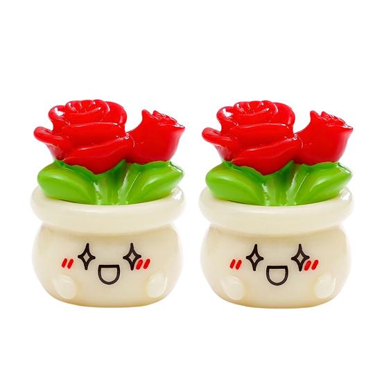 

2 Pcs Miniature Dollhouse Flowers Mini Resin Potted Plant Figurine Tiny Artificial Flowers for Home Office Tabletop Garden Micro Landscape DIY Crafts A