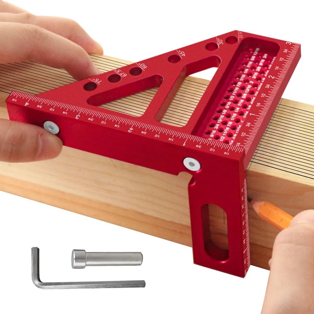 3D 45/90 Degree Imperial Multi-Angle Measuring Ruler Aluminum Alloy Woodworking Square Protractor for Engineer Carpenter