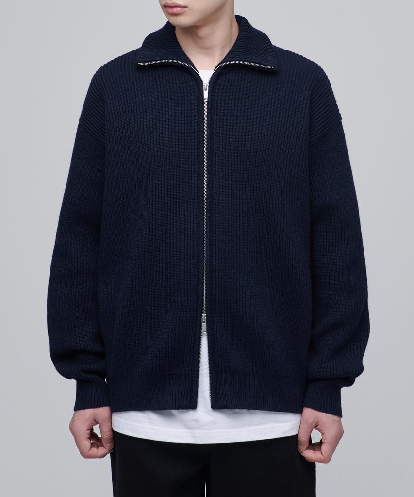 Musinsa Standard Relaxed Ribbed Knit Zip-Up [Navy]