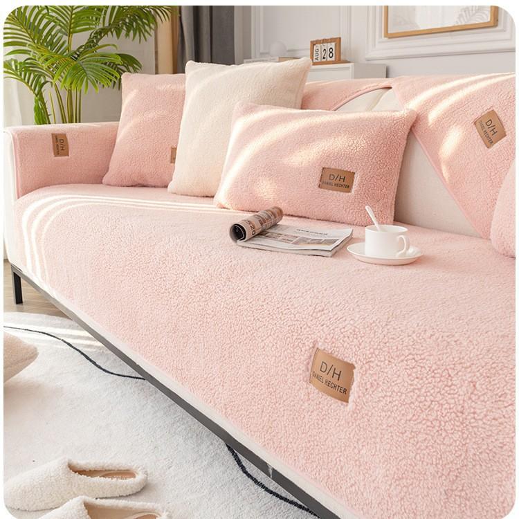 Non-Slip Leather Sofa Cover, Shearling Sofa Cushion, Thickened Fleece Seat Pad for Fall and Winter, Luxury-Style Cover Cloth
