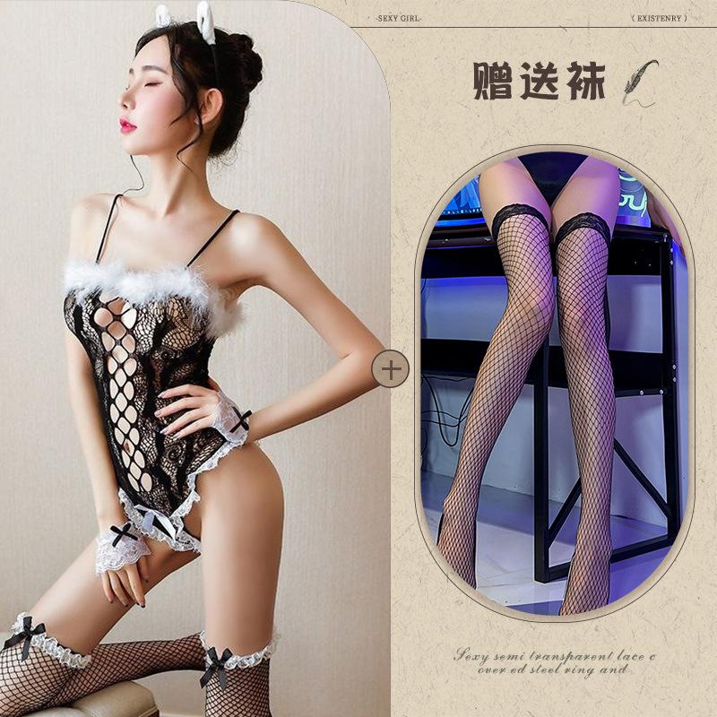 New Sexy Lingerie Sexy Cute Rabbit One-piece Shoulder Mesh Suit Temptation Suit