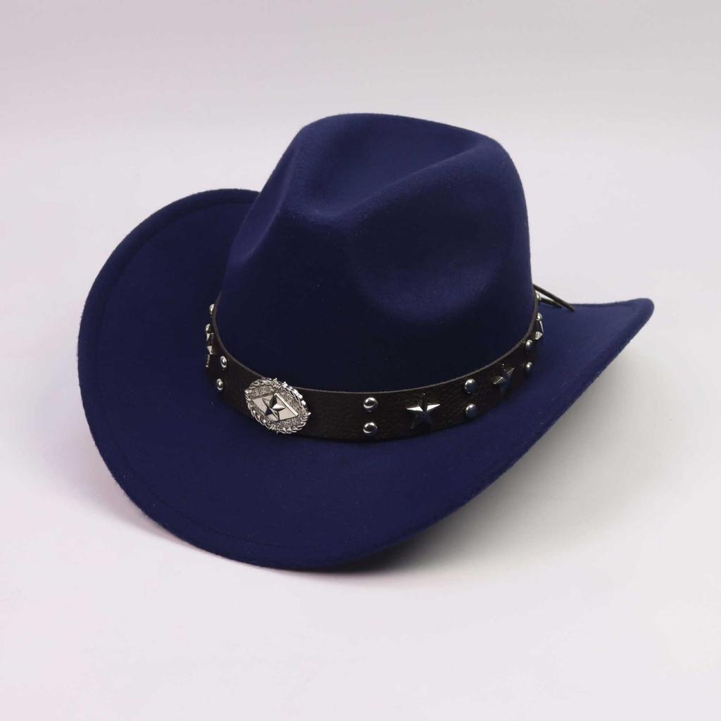 Western cowboy top hat new rivet decorative jazz hat men's and women's outdoor sunshade soft tweed hat