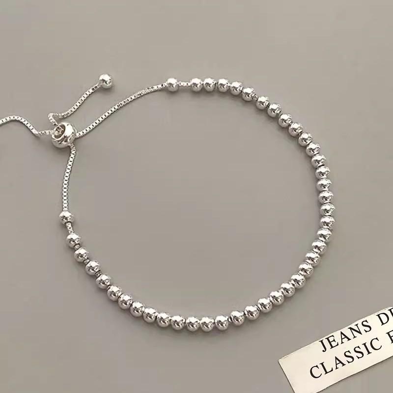 Pulseira Ajustável de Contas Redondas Brilhantes, Simples, Moderna, Personalizada, Versátil, Leve