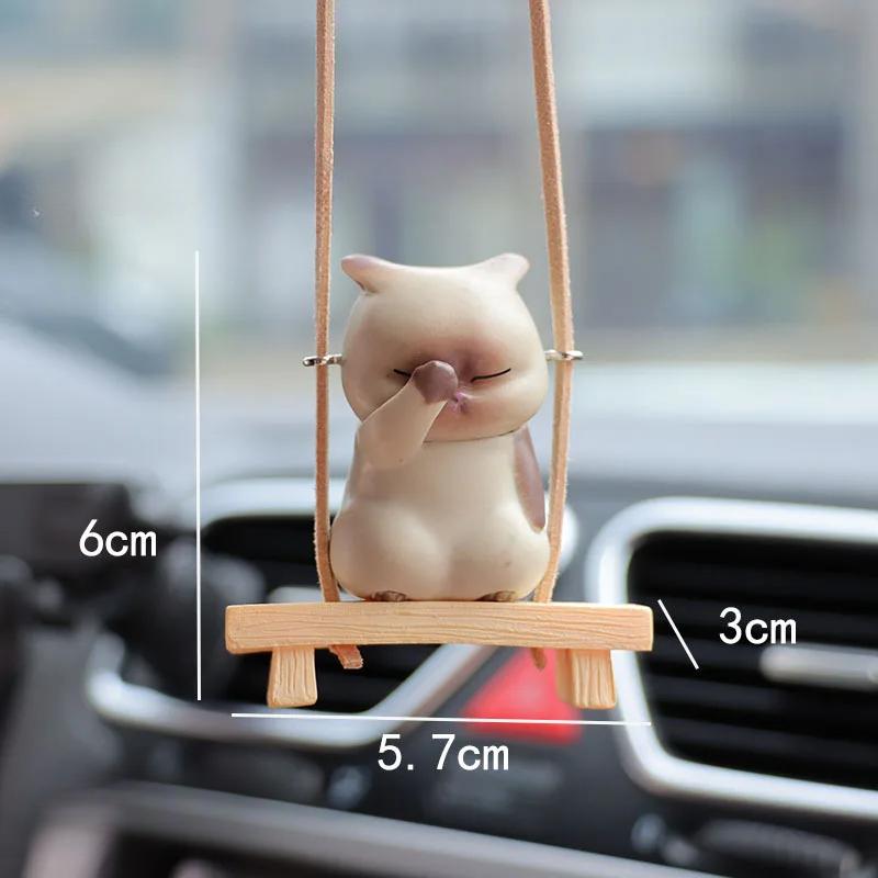 Creative Cartoon Cat Sitting On Stool Swing Car Pendant Car Rearview Mirror Decoration Accessories Cute Funny
