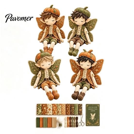 Handmade Fairy Boy Doll Set Boys Patchwork DIY Kit, Fabric Sewing Make 4 Family Weekend Activity Kits Boys, Craft Kit for Adults, Gift, Home Tabletop