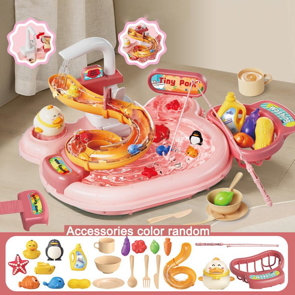 Dětský kuchyňský dřez Hračky Elektrická myčka Hračka Hračka s tekoucí vodou Předstírat Hra Jídlo Rybaření Hračka Role Hraní Dívky Dárek