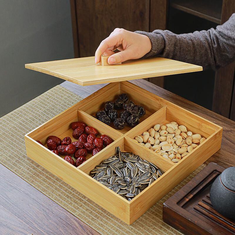 Bamboo Wood Partitioned Dry Fruit Plate with Lid