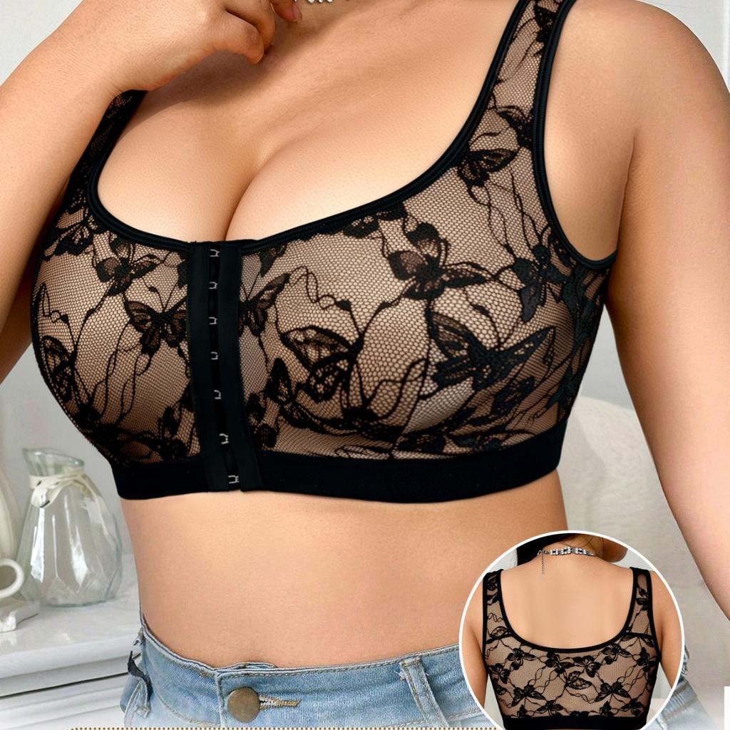 Soutien-gorge Grande Taille Européen Américain Fermeture Devant Motif Brillant Ultra-Fin Confortable Sans Armature Sans Rembourrage Push-Up Brassière