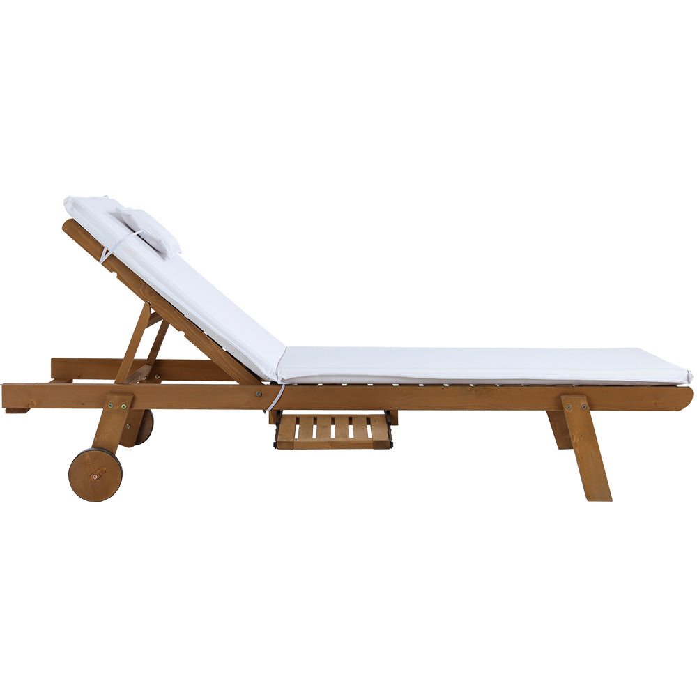 Loungers Gardeon 2 Piece Sun Lounge Wooden Lounger Outdoor Furniture Day Bed Wheel Patio White