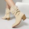 Women Ankle Slouch Boots Cowboy Western Booties Cowgirls Flock Slip On Fall Winter Shoes