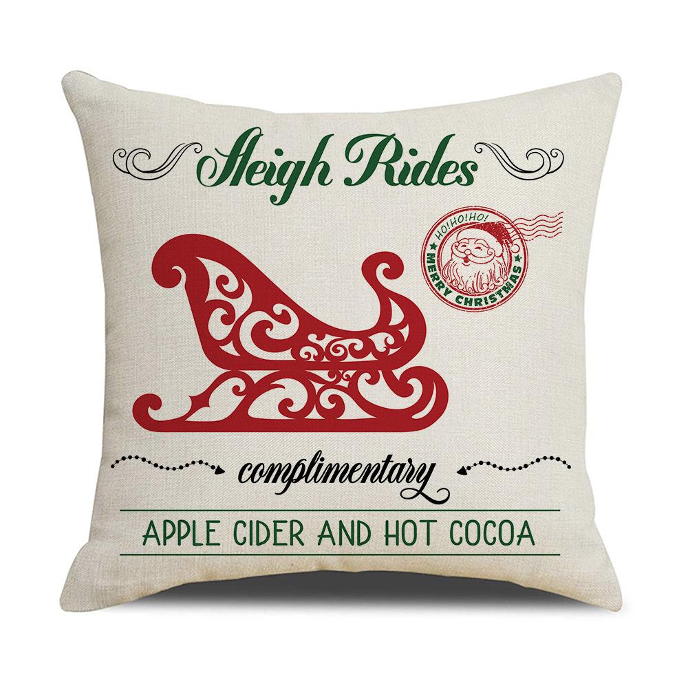 New Christmas Cushion Sleigh Christmas Tree Cane Car Printed Cushion Linen Holiday Decoration Cushion