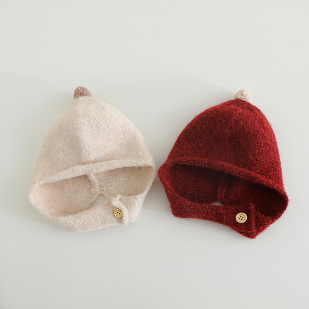 Bonnet Bébé Pompon Couleur Unie Automne Hiver Tricot Cache-Oreilles Bonnet Coupe-Vent Chaud Tout-Petit Garçons Filles Protection Oreilles Bonnet