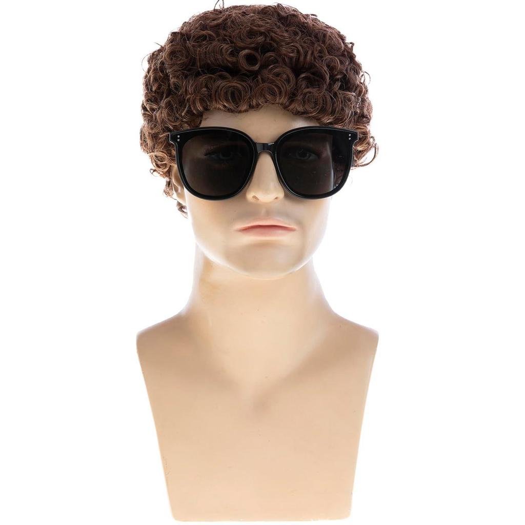 Men's Fashion Short Afro Curly Wig, Brown Tight Curls High-Temperature Fiber Hairpiece