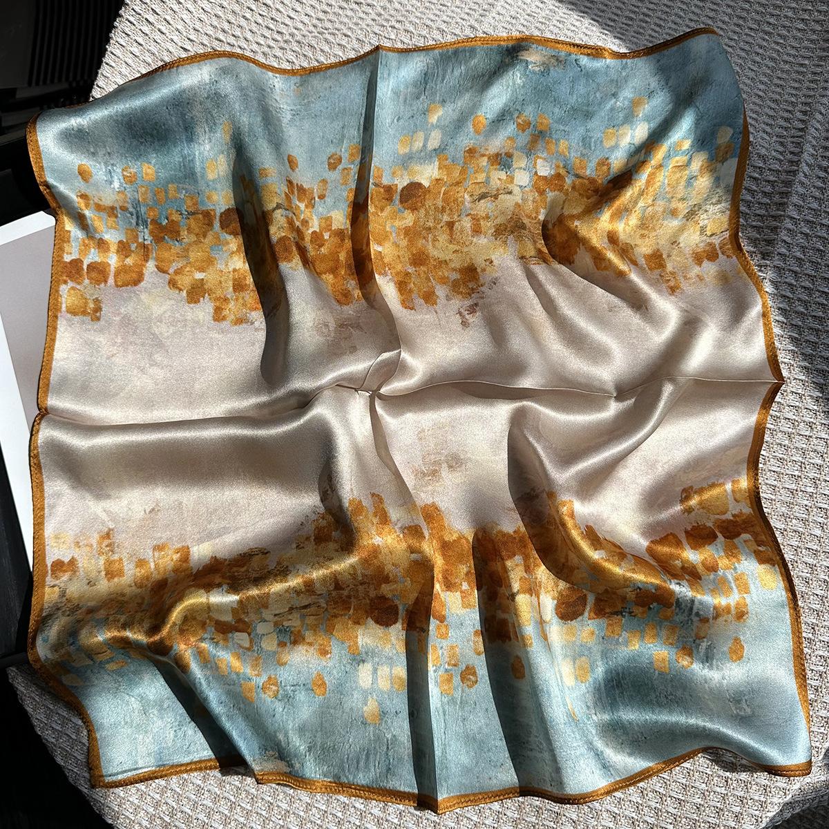Hangzhou silk versatile spring gilt color silk scarf women s fashion 100% mulberry silk 53 small square scarf 53*53cm