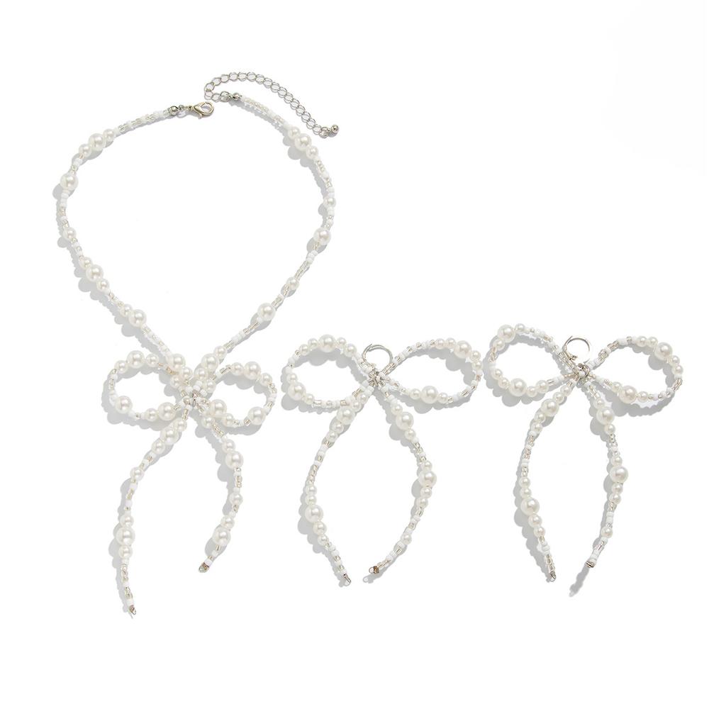 Sweet And Cool Imitation Pearl Beaded Bow Necklace Choker Temperament Light Luxury Collarbone Neck Chain Female