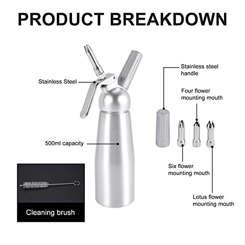 Dovhmoh Professional Whipped Cream Dispenser, Stainless Steel, 500ML Capacity, Canister, Homemade Whipped Cream Maker