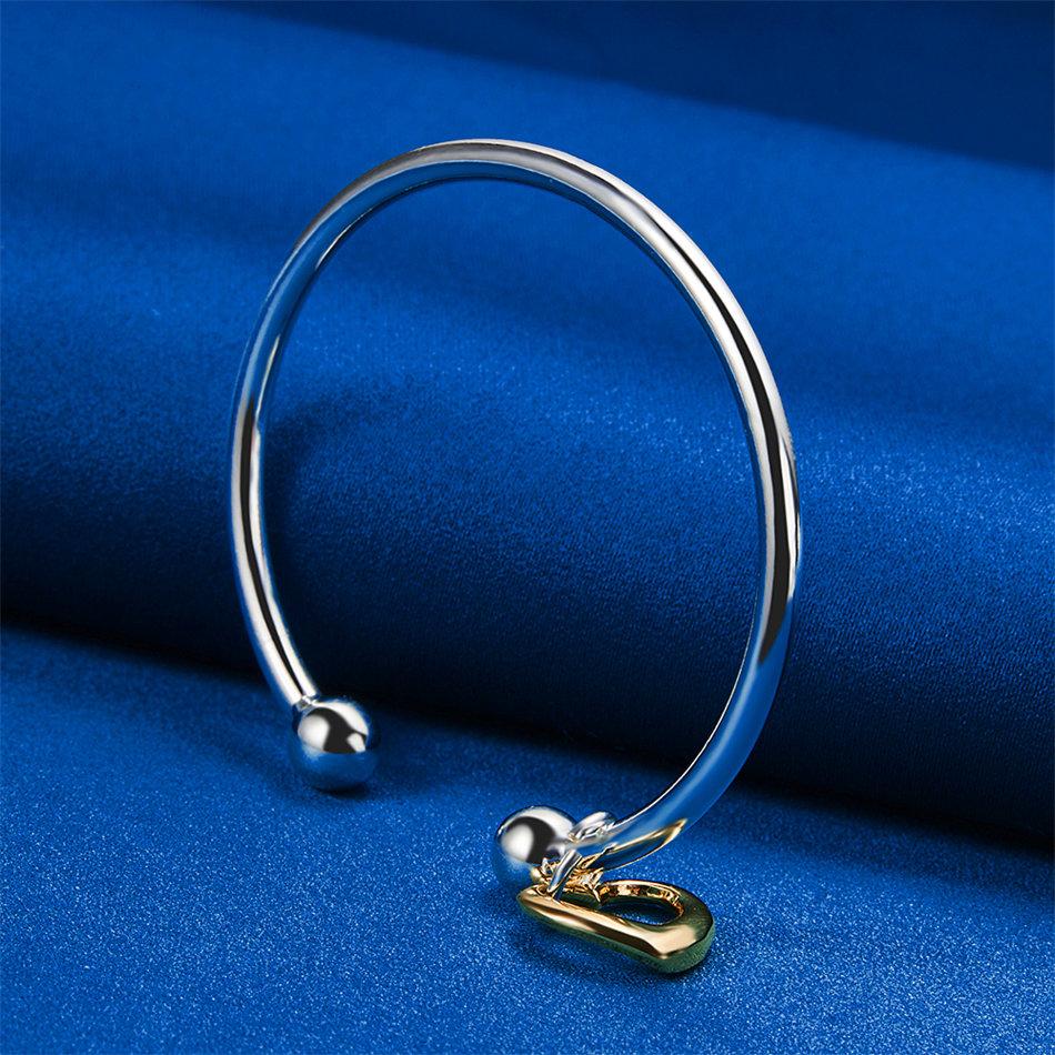 Luxurious 925 sterling silver exquisite gold heart-shaped open bracelet for women's fashion parties, wedding jewelry