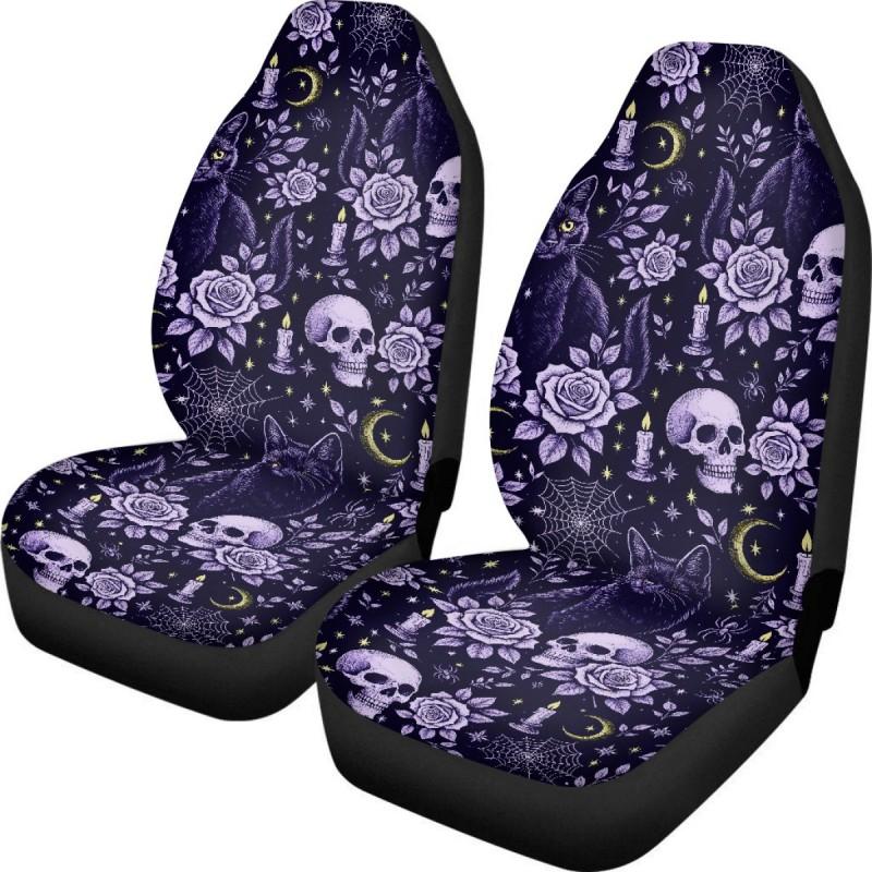Set di 2 Coprisedili per Auto Teschio di Halloween Lavabili Vestibilità Universale Protezione Interni Auto