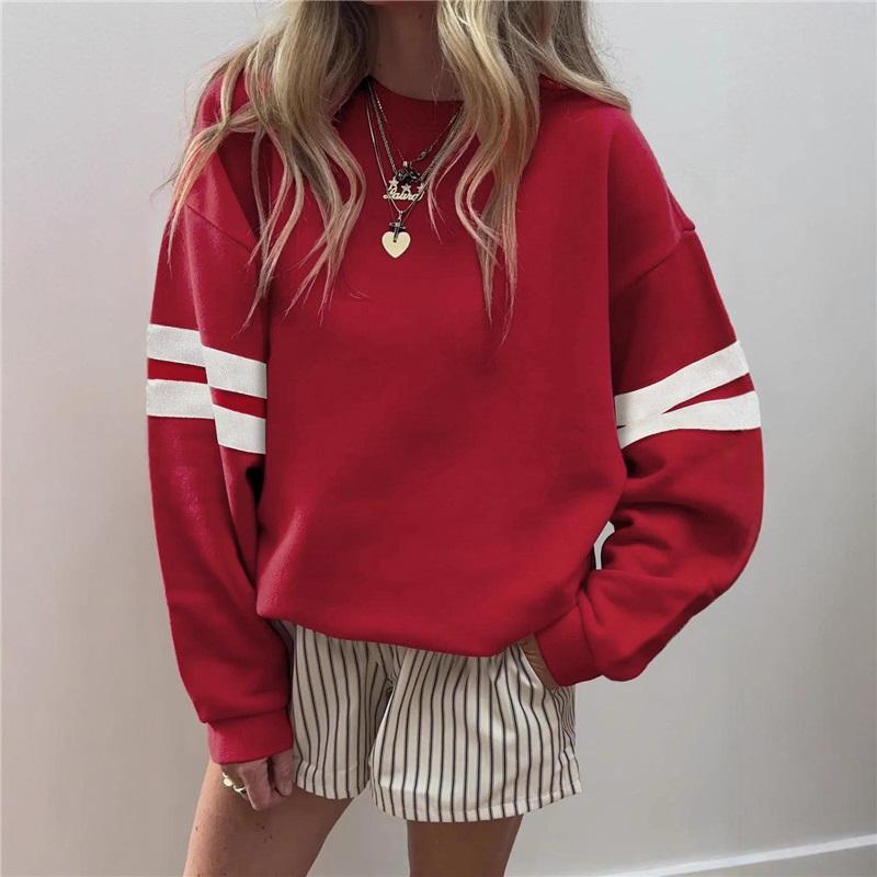 

Women s Striped Sleeve Crew Neck Sweatshirt Loose Casual Long Sleeve Pullover Streetwear Top XXL червоний