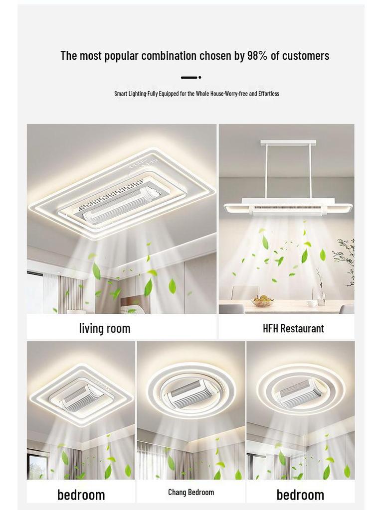 Modern Smart Leafless Ceiling Fan with Tricolor Light and Voice Control for Living Room/Bedroom, 110V, 36 inches