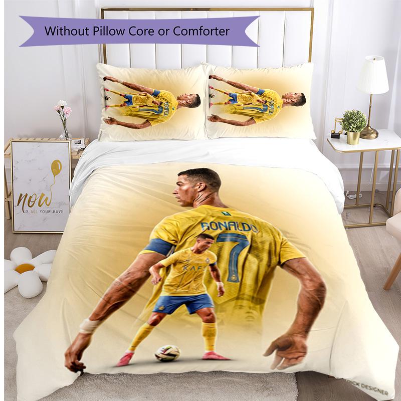 Set Lenzuola Stampate Cristiano Ronaldo 3 Pezzi Copriletto Accogliente Traspirante come Regalo per Inaugurazione Casa o Festa