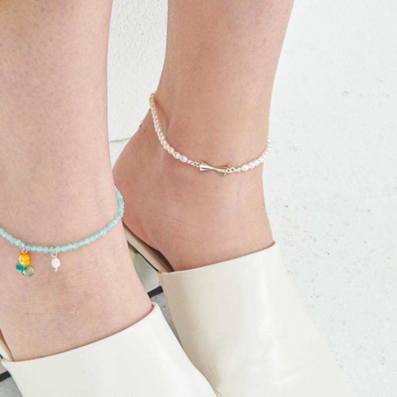 UNI.J Sandglass Fresh Water Pearl Silver anklet Iak38