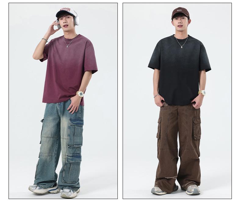 Men's Trendy Distressed Washed Short Sleeve T-Shirt - Loose Fit, Drop Shoulder, Ideal for Summer and Couples