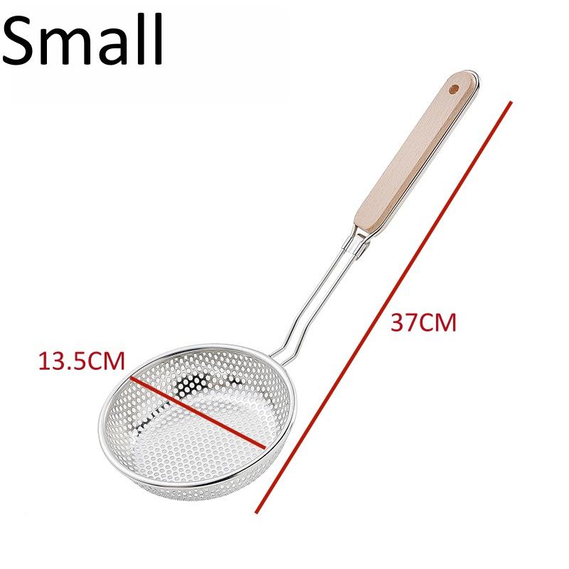 Thickened Stainless Steel Fine Mesh Strainer Wooden Handle Dumpling Skimmer Spoon Kitchen Household Frying Strainer