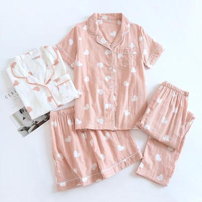 Ensemble de Pyjama Trois Pièces en Pur Coton pour Femme: Haut à manches courtes, pantalon long et short pour vêtements d'intérieur d'été et de printemps-automne.