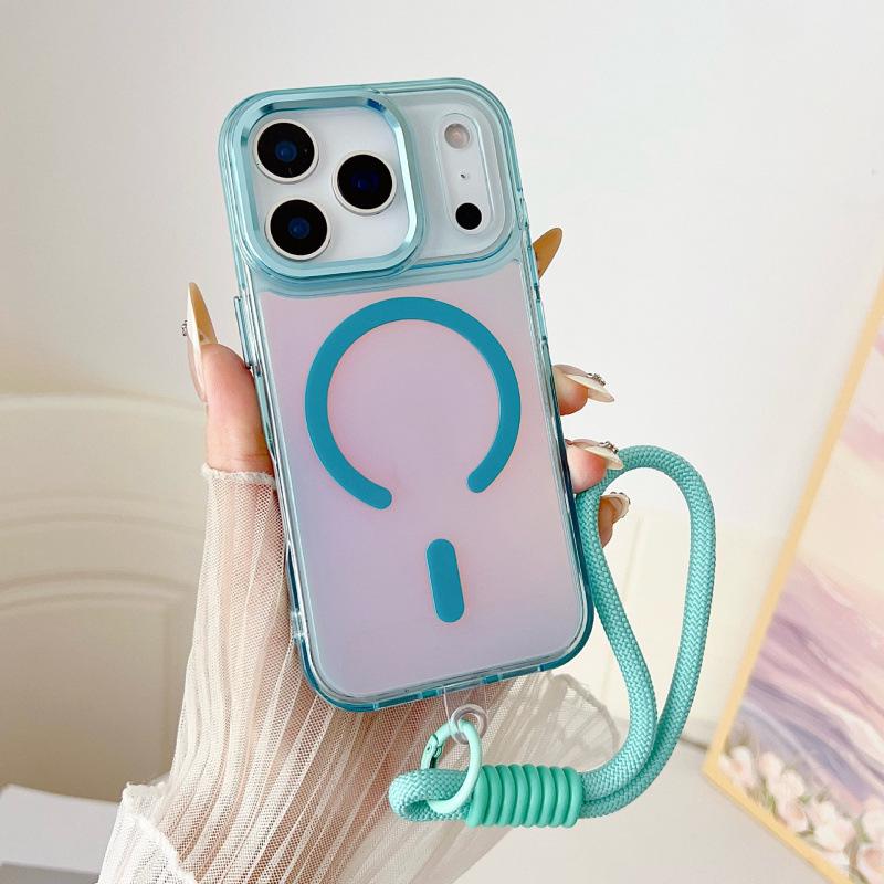 

iPhone 17 Pro Max Bright Color-Changing Dragon Magnetic Case with Lanyard 17 Pro синий