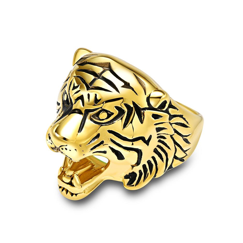 Retro Stil Tigerkopf Edelstahlring Majestätisches und Herrscherliches Tigergebrüll Titanstahl Herren Finger Ziehen Schmuck