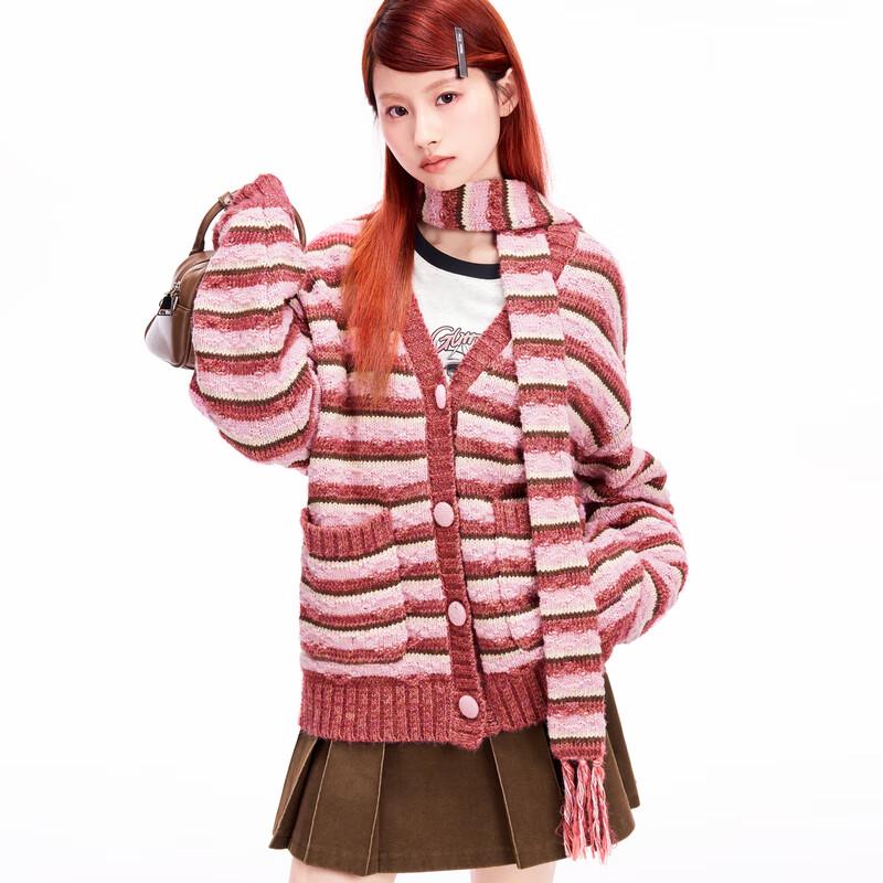 Ledin Women s Striped V-Neck Knit Cardigan M