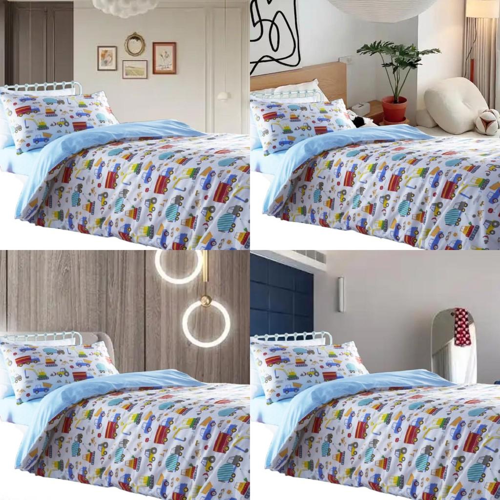 Car Trucks Diggers Cartoon Pattern 3d Digital Printed Bed Set With Polyester Cotton For Kids Bedroom Decor