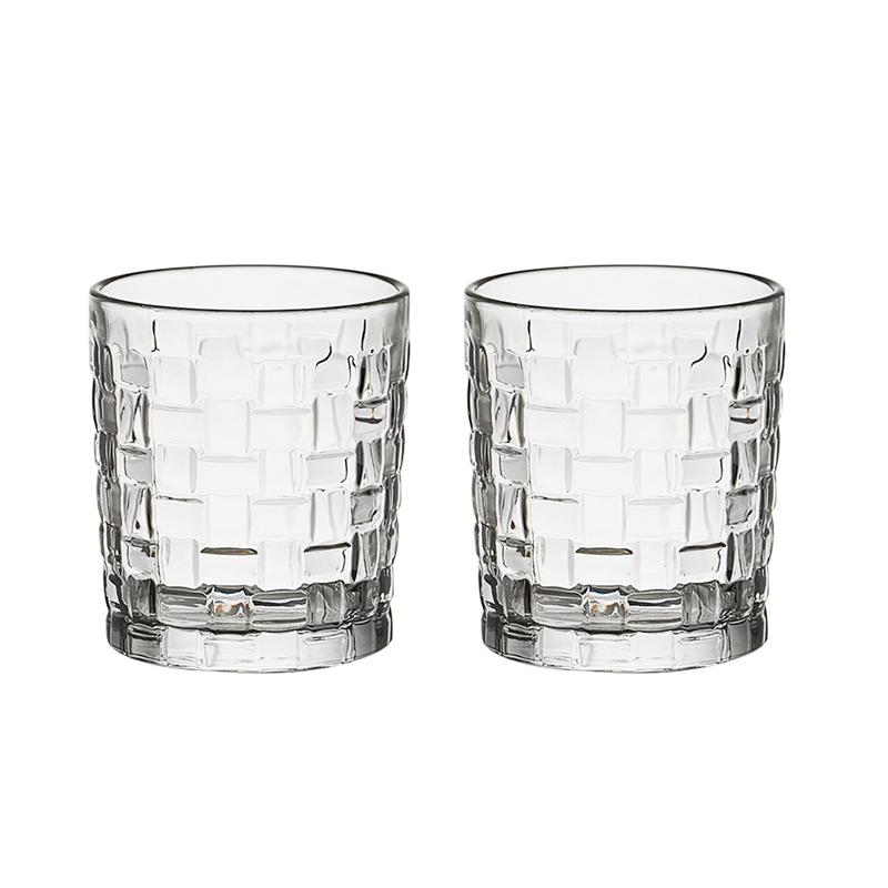 

330ml/410ml Creative Weave Pattern Glass Cup Exquisite Water Cup Relief Wine Cup Cocktail Glass Household Elegant Whiskey Glass 2pcs