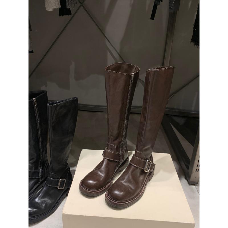 ~ [] Wang Fried Edition~ Washed Shrink Leather Grain Side Zipper Fleece Locomotive Short Boots Women's Martin Boots