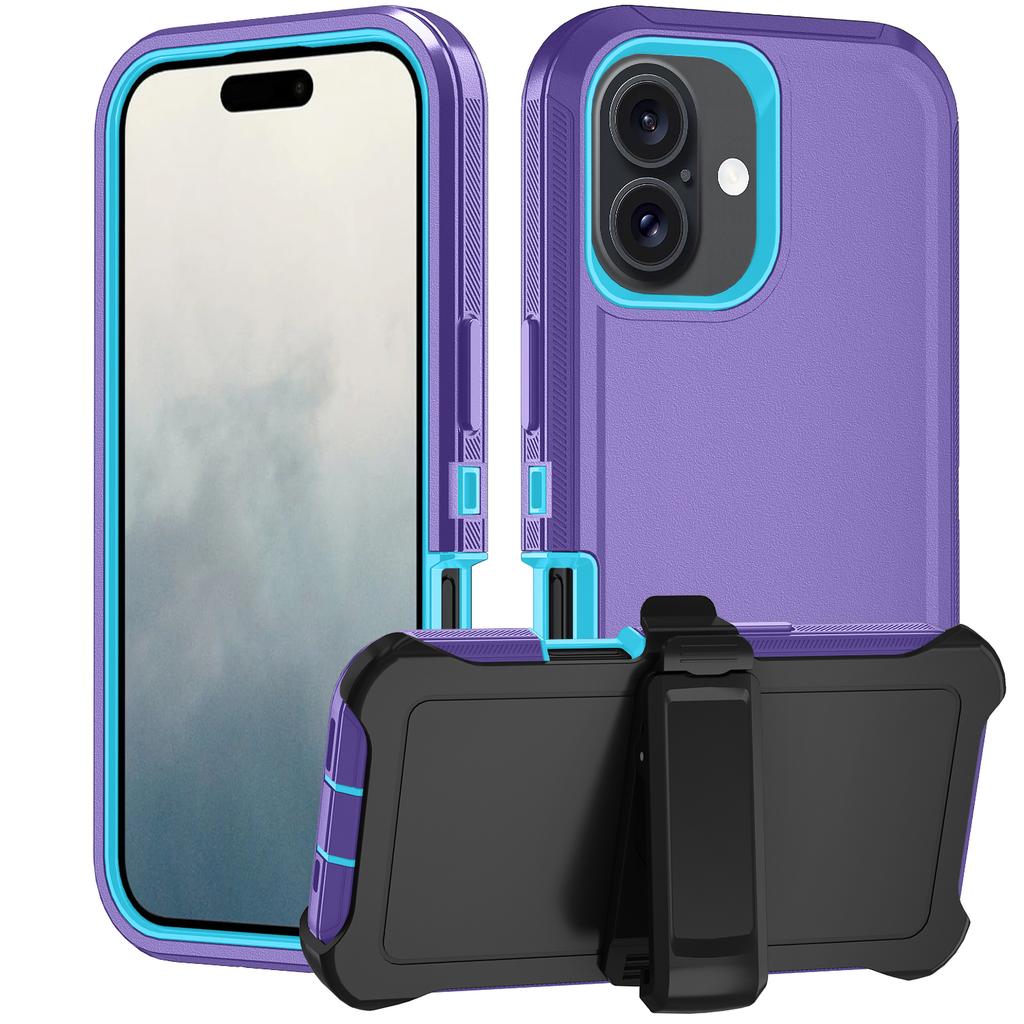 For iPhone 17 Rugged Case PC + TPU Cell Phone Cover with Back Clip Kickstand